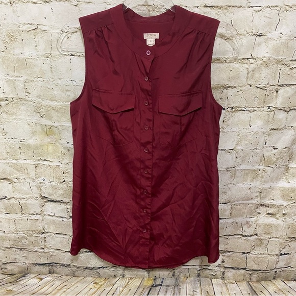 J Crew Burgundy Maroon Draped Pocket Front Tank Top - Picture 1 of 5